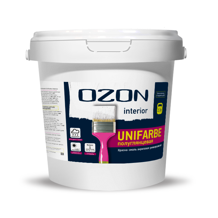 Краска эмалевая для дерева и металла OZON Unifarbe-interior ВД-АК-157АМ-3,3 А (белая)  морозостойкая